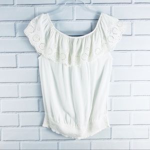 H&M Crochet Lace Flounce Neckline Top